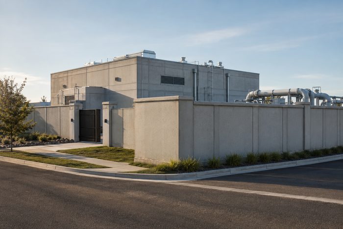 A finished, in-service hardened concrete facility